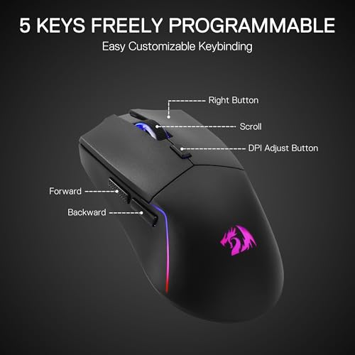 Redragon M730 PRO Wireless Lightweight RGB Gaming Mouse 10000 DPI | Cable-Free 0 Delay, Redefine Keybinding Macro, Vibing Backlight, Ergonomic Grip Body Comfort - size: Wireless
