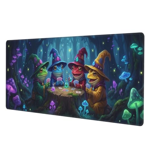 Frog Wizard Gaming Mouse Pad, Large Extended Desk Mat (31.5x11.8 in), Fantasy Mushroom Forest Design, Non-Slip Rubber Base & Stitched Edges for Office, Gamer & Work - color: 23