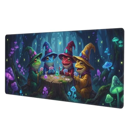 Frog Wizard Gaming Mouse Pad, Large Extended Desk Mat (31.5x11.8 in), Fantasy Mushroom Forest Design, Non-Slip Rubber Base & Stitched Edges for Office, Gamer & Work - color: 23