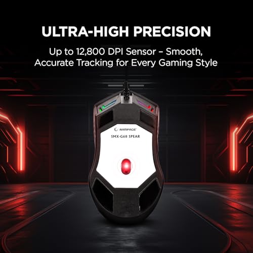 Rampage Spear V2 Black Wired Gaming Mouse with RGB Lighting – 12800 DPI, 7 Programmable Buttons, Lightweight Ergonomic Gaming Mouse for PC/Mac/Laptop Gamers - color: Black