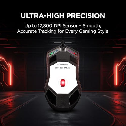 Rampage Spear V2 Black Wired Gaming Mouse with RGB Lighting – 12800 DPI, 7 Programmable Buttons, Lightweight Ergonomic Gaming Mouse for PC/Mac/Laptop Gamers - color: Black