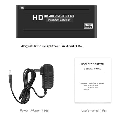 4K@60Hz 1x4 HDMI Splitter 1 in 4 Out 4:4:4,18 Gbps,4 Port Powered HDMI 2.0 Splitter Support Auto Down Scaler, 4K 1080P Sync, HDR10,3D, Only Duplication/Mirror Screens (Not Extend) for PS5/Xbox/HDTV - size: 1x4 splitter 4K@60Hz