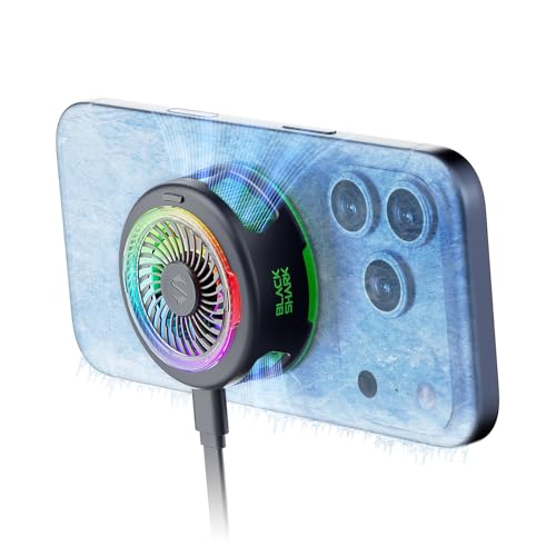 Black Shark FunCooler 6 Magnetic Cell Phone Cooler for Gaming, Portable Mobile Phone Cooling Fan with RGB Light, App-Controlled Cellphone Radiator for iPhone Magnetic Series/iPad (Black) - color: FunCooler 6 Black