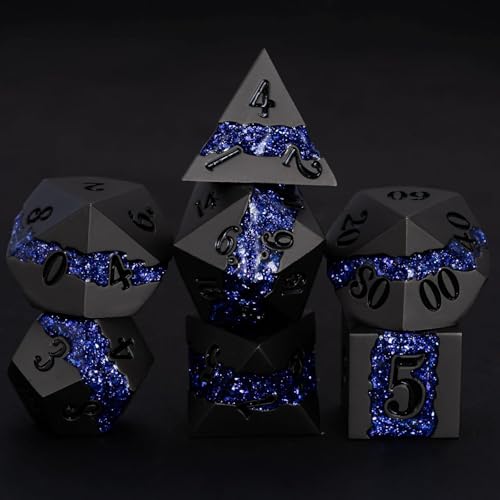 Galaxy Metal Dice Set, 7PCS Polyhedral DND Dice with Glitter Resin Inlay, Heavy Metal RPG Dice for Dungeons and Dragons Tabletop Games - color: Pearl Gun Purple