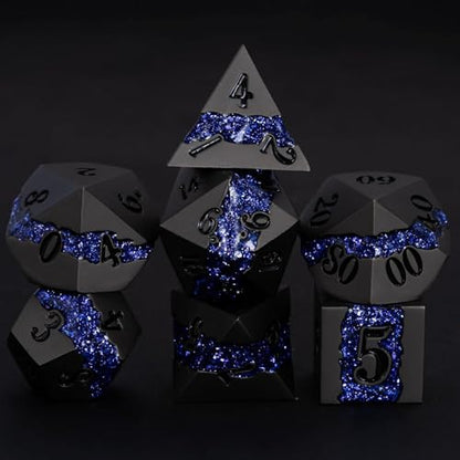 Galaxy Metal Dice Set, 7PCS Polyhedral DND Dice with Glitter Resin Inlay, Heavy Metal RPG Dice for Dungeons and Dragons Tabletop Games - color: Pearl Gun Purple