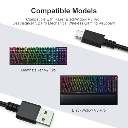 USB C Data Charging Cable Cord Compatible with Razer Wolverine V2 Pro Chroma/BlackWidow V3 Pro/Deathstalker V2 Pro, Ducky One 2 Mini/One 2 Pro Mini Mechanical Keyboard