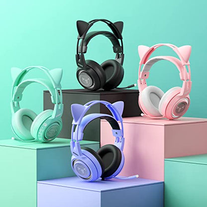 SOMIC G951S Green Gaming Headset with Microphone for PS4, PS5, Xbox One, PC, Cat Ear Headphones Over Ear with in-Line Mic Control, Stereo Sound for Girls, Woman - color: Green