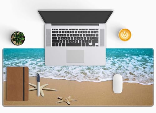 Beach Starfish Desk Pad Mouse Pad,Large Gaming Mouse Mat with Stitched Edges,Non-Slip Waterproof Rubber Base Mous Mat for Office Computer Keyboard Laptop Home(31.5X11.8 in) - color: Beach Starfish