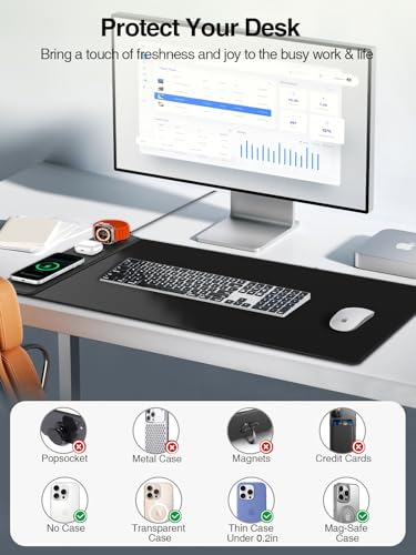 Mouse Pad with Magnetic Wireless Charging, Large Desk Mat, Non-Slip Mouse Mat, Keyboard Pad for Gaming, Desk, Office, PC - color: Black-Magnetic 3-Charge-31.5"x15.8"w/ Wall Charger