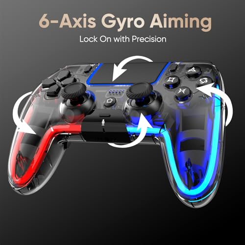 BETMI Wireless Controller for PS5, Pro/Slim/MAC/Steam Deck/PC (Transparent) | Hall Effect Joysticks,Dual Vibration, Marco/Turbo, 3.5mm Audio Jack, 6-Axis Gyro, LED Gamepad with Speaker, L Red R Blue