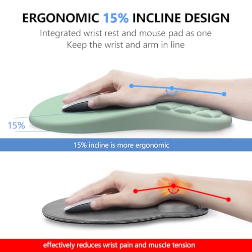 Ergonomic Mouse Pad Wrist Rest, 2 in 1 Keyboard Pad for Office | Memory Foam, 15° Ergonomic Slope, Massage Bead Design, Non-Slip PU Base, Lycra Fabric, for Office & Gaming, Gradient Green - color: Gradient Green
