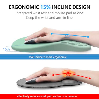 Ergonomic Mouse Pad Wrist Rest, 2 in 1 Keyboard Pad for Office | Memory Foam, 15° Ergonomic Slope, Massage Bead Design, Non-Slip PU Base, Lycra Fabric, for Office & Gaming, Gradient Green - color: Gradient Green