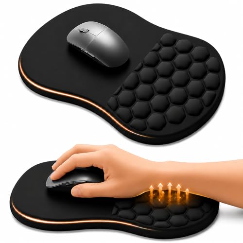 Ergonomic Mouse Pad with Wrist Rest, Large 12x8 inch, Black | Memory Foam, Dual-Slope Wrist Support, Non-Slip, For Office & Gaming