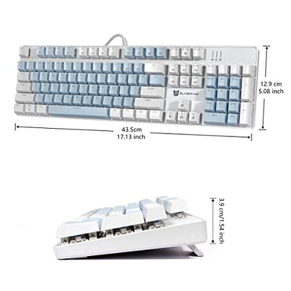 Merdia Full Size Wired Mechanical Gaming Keyboard | Blue Switch Led Backlit 104 Keys US Layout Mechanical Computer Keyboards | Hot Swappable Blue & White Keycaps Light Up PC Gaming Keyboard - color: Blue Switch Blue & White