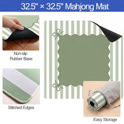 Green Mahjong Mat (32.5” x 32.5”) with Carrying Bag Non Slip Noise Reduction Gaming Mat Rubber Mahjong Table Cover Accessoriesfor Poker Board Games Dominoes - color: Green