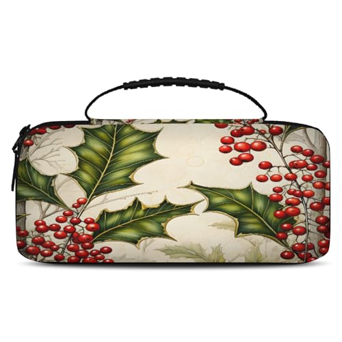 Adornori Christmas Carry Case Compatible with Nintendo Switch 2, with 20 Games Cartridges, Holly Berry Leaf Portable Travel Carrying Case Pouch for Accessories & Games - color: Multicolor 14