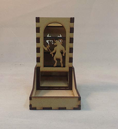 Minotaur Mini Dice Tower v1 Glass Green Acrylic Window Laser Cut MDF Unique Gift