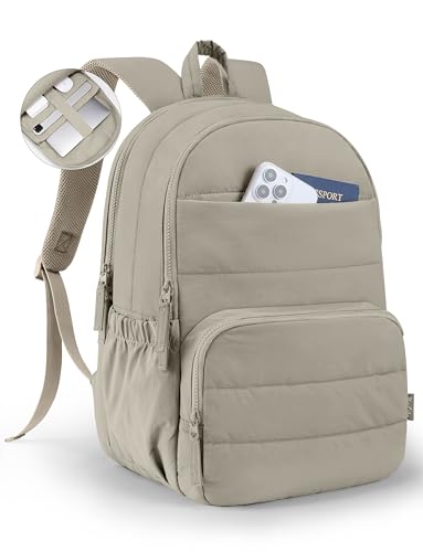 Uselike Travel Backpack for Women, 15.6 Inch Laptop Backpack, Quilted College Bookbag, Cute Work Backpacks, Water Resistant (Khaki Ash) - color: Khaki Ash
