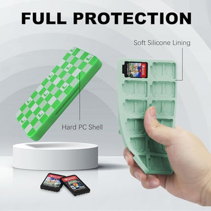 FYY Nintendo Switch Game Case Holder for Switch 2 Cartridge, Green Checkered - color: D-Checkered Green White L