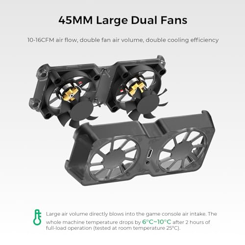 Portable Magnetic Cooling Fan for Steam Deck for ROG Ally X for Legion Go Game Console 6000RPM 45mm Dual Fans with Efficient Cooling 10-16CFM Airflow 3 Speeds Adjustable Lightweight 45g