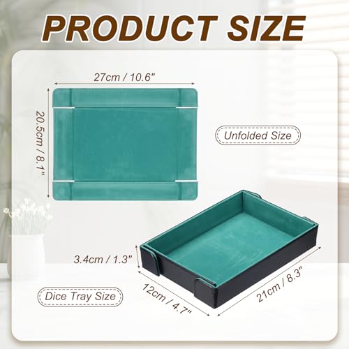 uxcell PU Leather Dice Tray, Rectangle Magnetic Folding Velvet Portable Folding Dice Rolling Tray for Table Games Keys Wallet Watch Coin, Cyan - color: Cyan