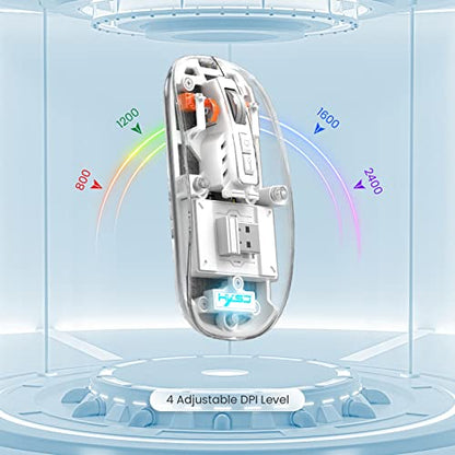 A.JAZZ Wireless Bluetooth5.1&2.4G Mini Lightweight Mouse,Transparent Clear Cool,Rechargeable Silent Computer Mice,Nano USB C Receiver,LED Battery Magic Silm for Office/PC/Mac/Laptop/Apple/ipad(White) - color: White