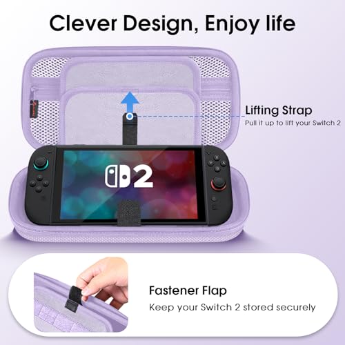FINTIE Carrying Case for Nintendo Switch 2 (2025), Shockproof Hard Shell Switch 2 Case, Protective Cover Travel Bag with 19 Game Card & 2 Micro SD Card Slots & Inner Pocket, Lilac Purple - color: Lilac Purple