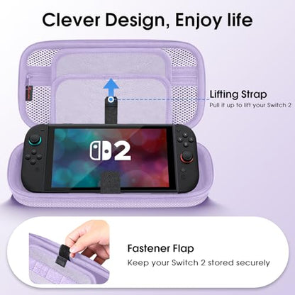 FINTIE Carrying Case for Nintendo Switch 2 (2025), Shockproof Hard Shell Switch 2 Case, Protective Cover Travel Bag with 19 Game Card & 2 Micro SD Card Slots & Inner Pocket, Lilac Purple - color: Lilac Purple