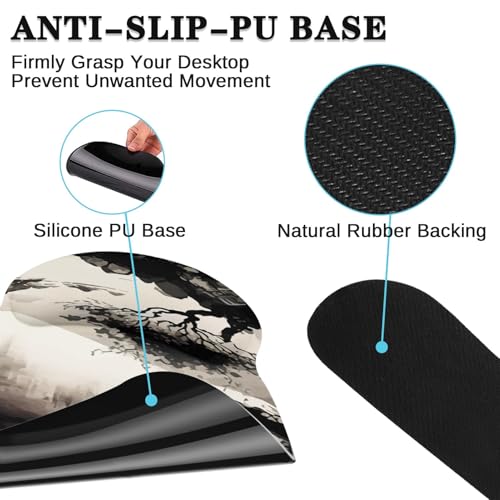Britimes Black Ink Landscape Keyboard Mouse Pad Set 4in1 Large Mousepad+Keyboard Wrist Rest+Mouse Wrist Rest+Coaster Set with Ergonomic Design for Home Office Computer 35.4x15.7 inches - color: Black Ink Landscape