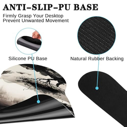 Britimes Black Ink Landscape Keyboard Mouse Pad Set 4in1 Large Mousepad+Keyboard Wrist Rest+Mouse Wrist Rest+Coaster Set with Ergonomic Design for Home Office Computer 35.4x15.7 inches - color: Black Ink Landscape