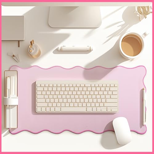 Hahafelt Scalloped Desk Mat Large Desk Pad Cute Coquette Table Mat Back to School Preppy Table Make up Pad Nonslip Graduation Gift with Stitching Waterproof Gaming(Pink,23.6 x 13.8 Inches) - color: Pink, size: 23.6 x 13.8 Inches