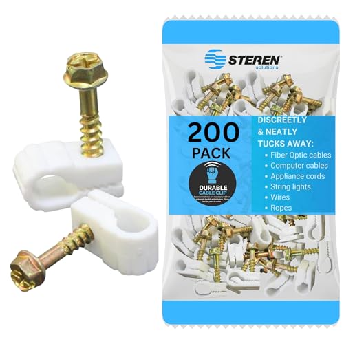 STEREN Coaxial Cable Clips - Cable Holder - Wire Clips - Siding Clips for Hanging - Cord Holder for Desk - Cable Clamps (White, 200 Count - Single Screw) - color: White, size: 200 Count - Single Cable