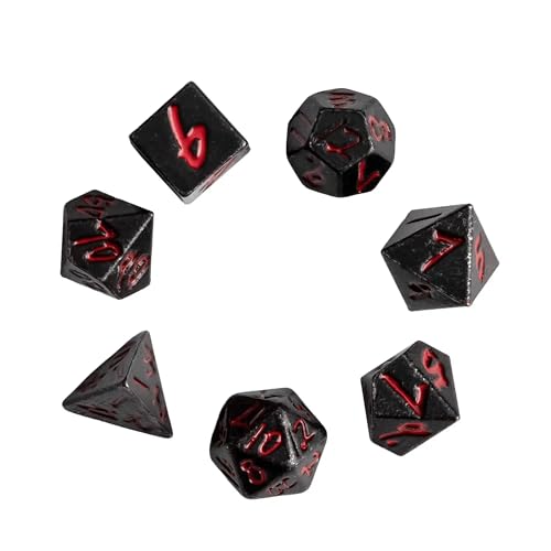 Mini Dice Set with Rune Keychain Case,7PCS Polyhedral Metal Dice Set for DND Role Playing Games(Silver/Black Red) - color: Silver/Black Red