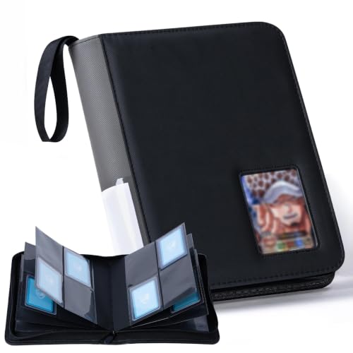 4 Pocket Top Loader Binder with Clear Window, Holds 160 Cards in 3"x 4" Toploaders, Side Loading, for Sports, Anime, MTG, TCG Card Collection, Gray-Black - color: Window Toploader Binder - 160 Cards, size: 4 Pocket