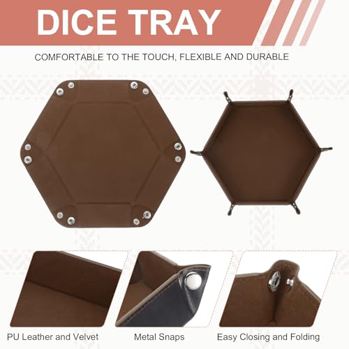 Dice Tray 10" PU Leather Velvet Folding Hexagon Dice Rolling Tray Holder Storage Box Perfect for RPG DND Table Games & Entryway & Nightstand Organizer (Coffee, 1pcs) - color: Coffee