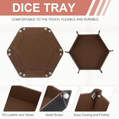 Dice Tray 10" PU Leather Velvet Folding Hexagon Dice Rolling Tray Holder Storage Box Perfect for RPG DND Table Games & Entryway & Nightstand Organizer (Coffee, 1pcs) - color: Coffee