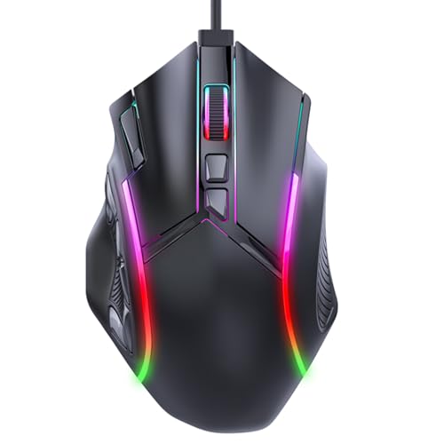 RGB Gaming Mouse, Customizable Buttons, 12800DPI, 13 Light Effects, 1000Hz Polling Rate, Wired Gaming Mouse for Computer Laptop, Ergonomic Design for Long Sessions