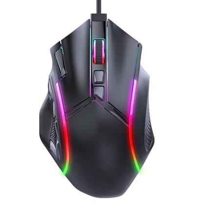 ciciglow RGB Gaming Mouse, 12 Programmable Buttons Wired Mouse 12800DPI Ergonomic Design with 13 Light Effects, for PC Laptop Computer