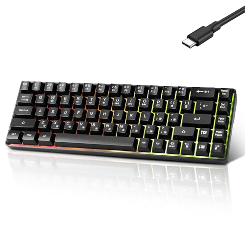 Guiheng Wired Portable 60% Mechanical Feeling Gaming Keyboard,RGB LED Backlit Compact 68 Keys Mini Wired Office Keyboard with Red Switch for Windows Laptop PC Mac - Black - color: black