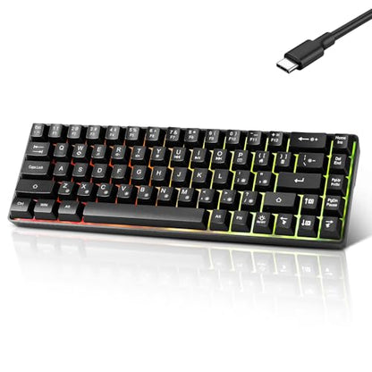 Guiheng Wired Portable 60% Mechanical Feeling Gaming Keyboard,RGB LED Backlit Compact 68 Keys Mini Wired Office Keyboard with Red Switch for Windows Laptop PC Mac - Black - color: black