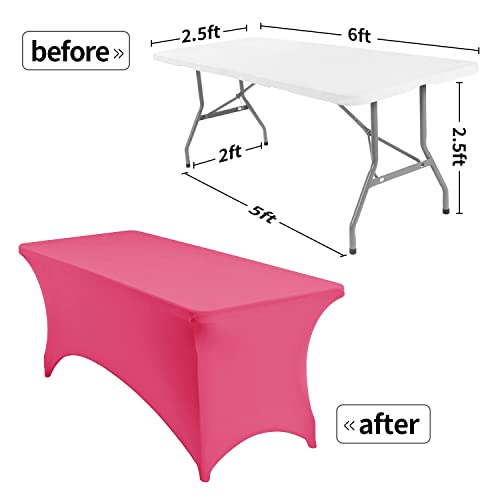 Peomeise 8FT Spandex Table Cover Rectangular Stretch Spandex Tablecloth (Hot Pink,8FT) - color: Hot Pink, size: 96" x 30" (Rectangular)