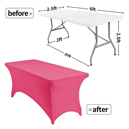 Peomeise 8FT Spandex Table Cover Rectangular Stretch Spandex Tablecloth (Hot Pink,8FT) - color: Hot Pink, size: 96" x 30" (Rectangular)