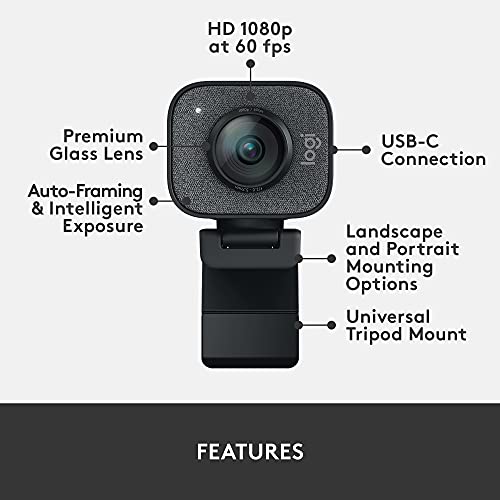 Logitech StreamCam Premium Webcam for Streaming and Content Creation, Full HD 1080p 60 fps, Works with Microsoft Teams, Google Meet, Zoom, Nintendo Switch 2’s new GameChat mode, for PC/Mac – Graphite | For streaming and content creation, works with Micros