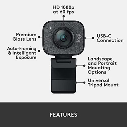 Logitech StreamCam Premium Webcam for Streaming and Content Creation, Full HD 1080p 60 fps, Works with Microsoft Teams, Google Meet, Zoom, Nintendo Switch 2’s new GameChat mode, for PC/Mac – Graphite | For streaming and content creation, works with Micros
