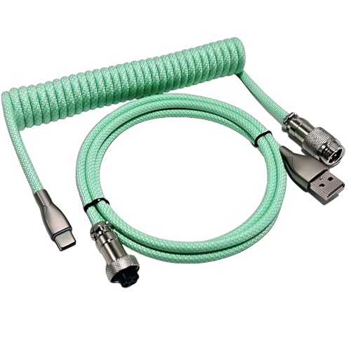 USB C Coiled Keyboard Cable - Gaming Keyboard Coil Cord,Custom Type Braided Mechanical Cable with Detachable Metal Aviator Wire, 1.5M USB-C to USB-A, Computer Decoration Wire Green - color: Green