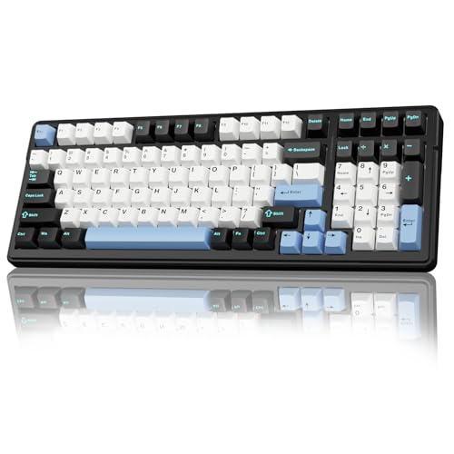 AULA F99 Wireless Mechanical Keyboard,Tri-Mode BT5.0/2.4GHz/USB-C Hot Swappable Custom Keyboard,Pre-lubed Linear Switches,RGB Backlit Gaming Keyboards for PC/Tablet/Xbox/PS4/PS5 - color: Blue&White&Black