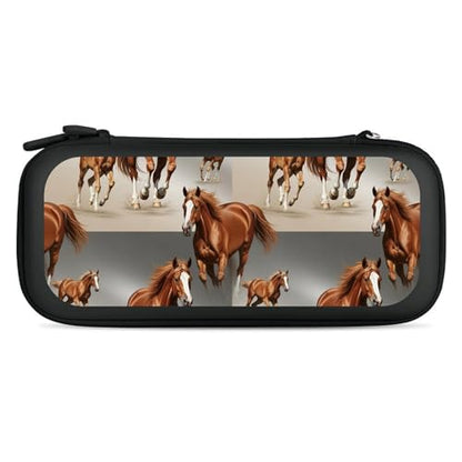 Travel Handheld Carrying Case for Switch, Running Brown Horse Travel Storage Holder with Mesh Pocket, Hard Shell Protective Bag with 15 Game Cartridges - color: Design (213)
