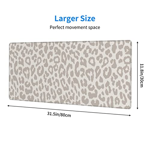 Leopard Print Gaming Mouse Pad Large Cheetah Desk Mat, 31.5x11.8in, XL | Extended Big Mousepad, Waterproof Smooth Surface, Non-Slip Rubber Base, Stitched Edges, For Keyboard Mouse, For Home Office - color: Grey Leopard Print