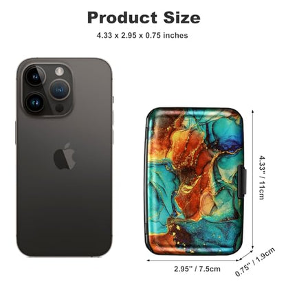 ELFISH Mini RFID Aluminum Wallet Credit Cards Holder Business Card Case Metal ID Case for Men Women（Blue Brown Marble - color: Blue Brown Marble