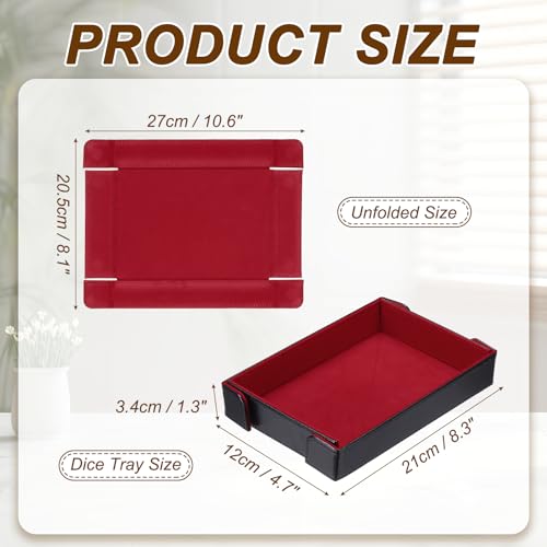 uxcell PU Leather Dice Tray, Rectangle Magnetic Folding Velvet Portable Folding Dice Rolling Tray for Table Games Keys Wallet Watch Coin, Red - color: Red